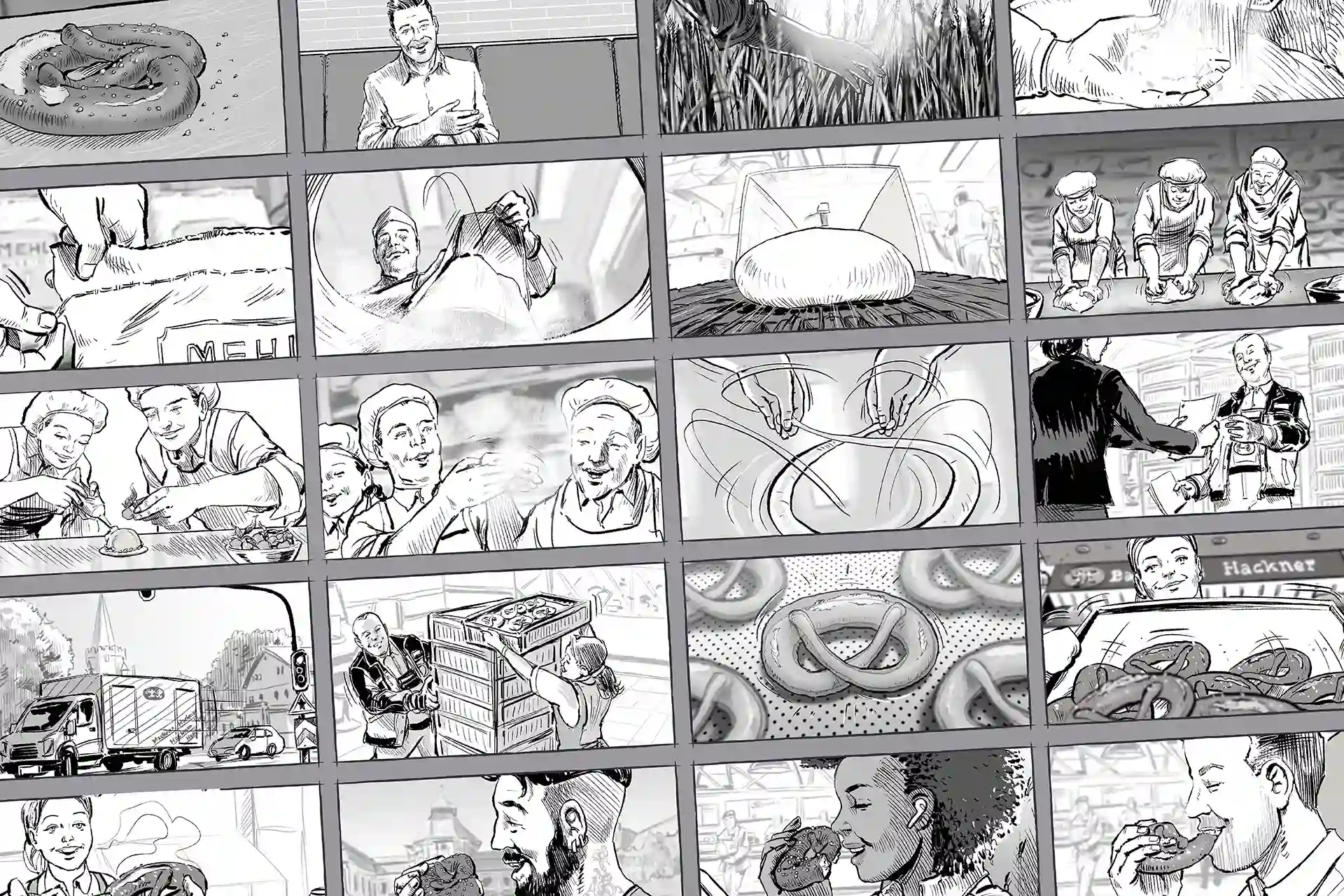 Storyboard zum Imagefilm des Backhaus Hackner, erstellt von superbee Studio.